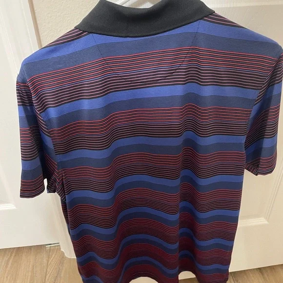 Men’s PGA Tour Blue and Red Golf Polo Shirt with Bold Stripes - Size Medium - Picture 2 of 6